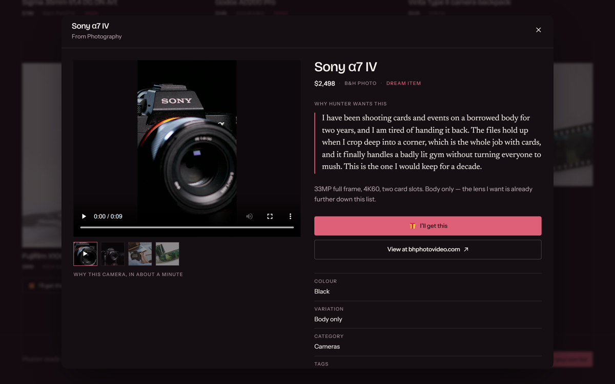 An item opened in place, showing a video note beside the reason it is on the list
